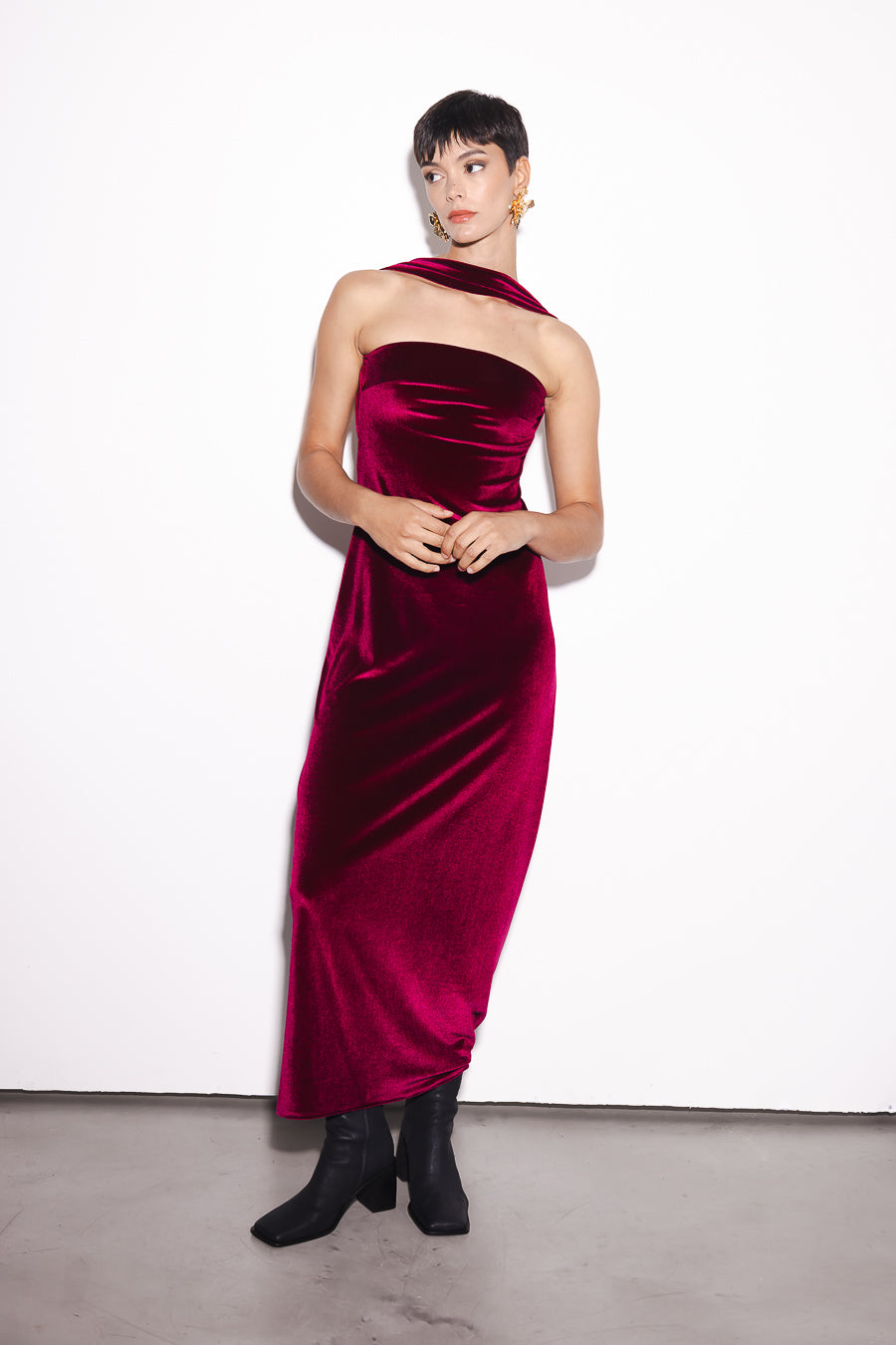 Vestido Lena Bordó Terciopelo