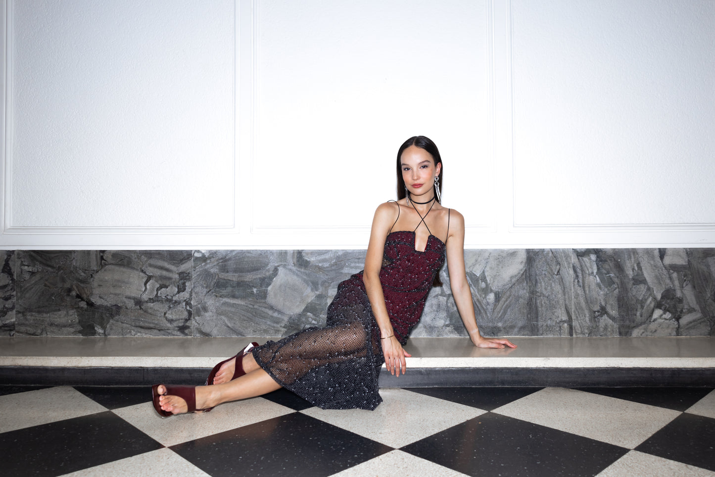 Vestido Taman Negro Rojo