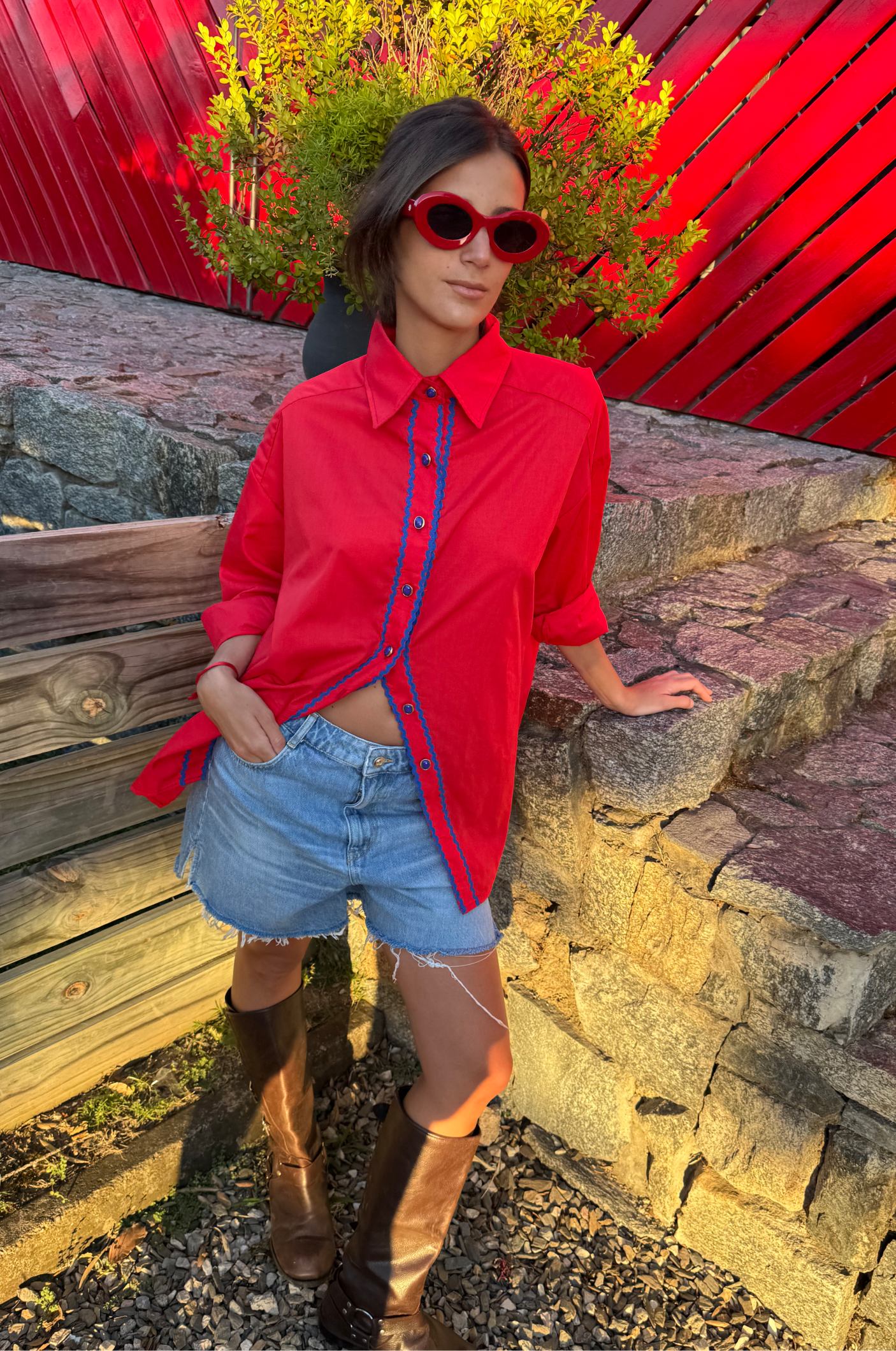 Camisa Eloisa Roja y Azul  Zig Zag