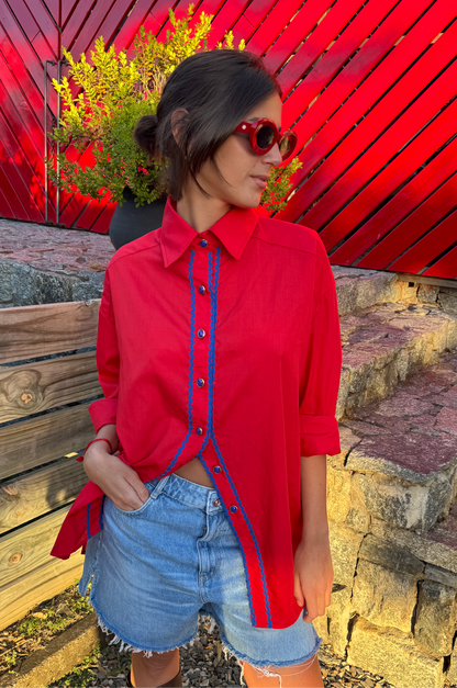 Camisa Eloisa Roja y Azul  Zig Zag